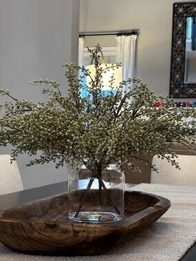 Neutral Glass Vase with Faux Floral Arrangement Modern Farmhouse Centerpiece